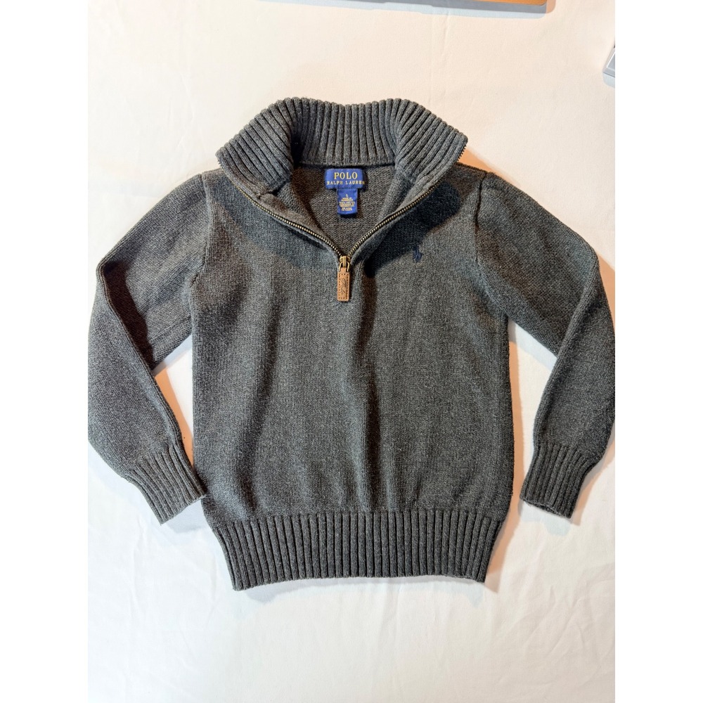 Polo Ralph Lauren Boys Charcoal Gray Cotton Quarter Zip Mock Neck Sweater Size 5